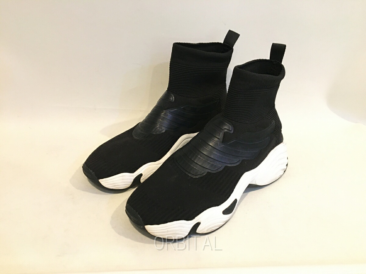 【中古】双生児玉) エンポリオアルマーニ  EMPORIO ARMANI ハイカットニットソックス スニーカー 黒いこと 黒 ロゴタイプ メンズ US10 28糎