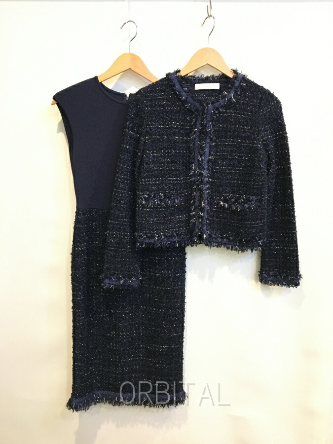 【中古】双生子玉) ESTNATION エストネーション yonetomi ラメツィード 衣装 (36) 否色つや上衣 (38) セットアップ 米国海軍