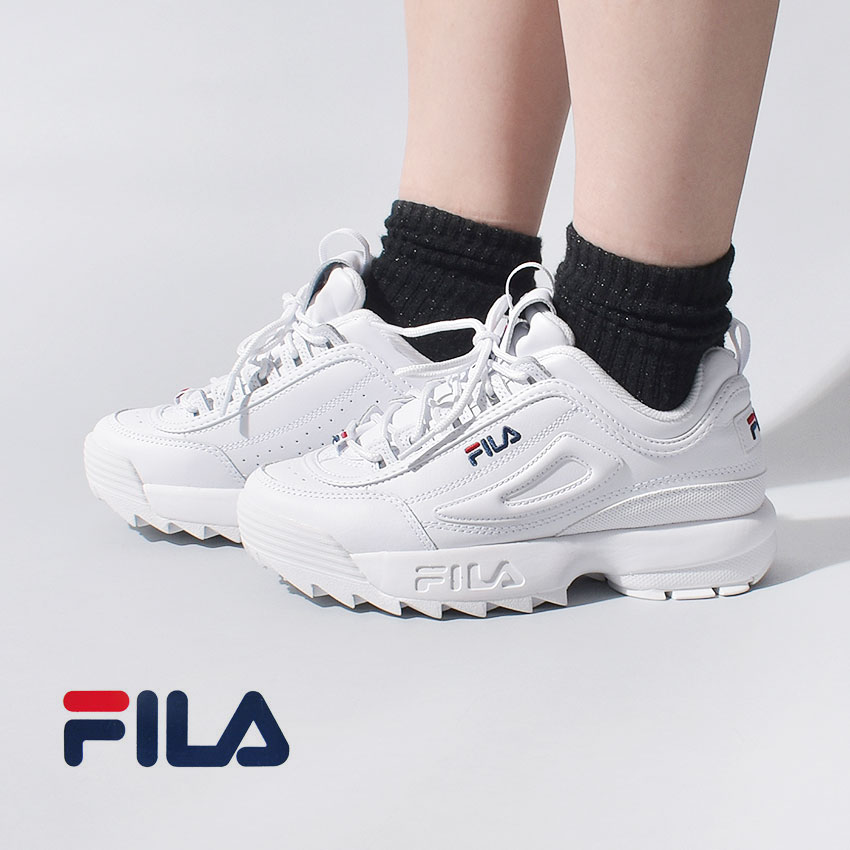 楽天市場 クーポンで割引 21日9 59迄 フィラ スニーカー レディース Fila ディスラプター 2 プレミアム 靴 シューズ 通勤 通学 ローカット 厚底 おしゃれ シンプル 定番 カジュアル ホワイト 白 5fm Disruptor 2 Premium 母の日 Via Torino インポートブランド