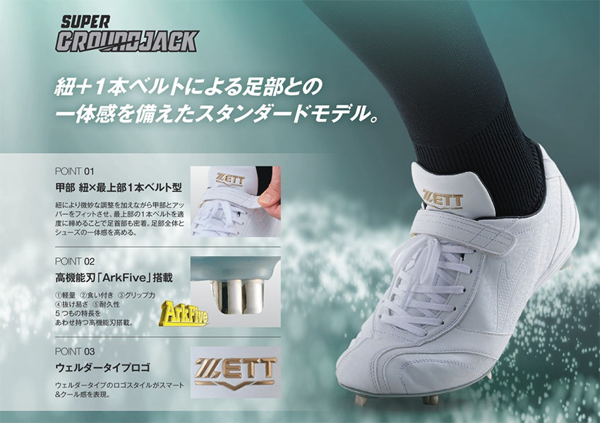 絶妙なデザイン クーポンで500円off ゼット スパイク メンズ Zett スーパーグランドジャック 野球 ベースボール 靴 金具 マジックテープ シューズ ブランド 軽量 ローカット シンプル スポーツ 運動 部活 試合 埋込み ホワイト 白 Bsr2716wh Super Groundjack Smartpipe