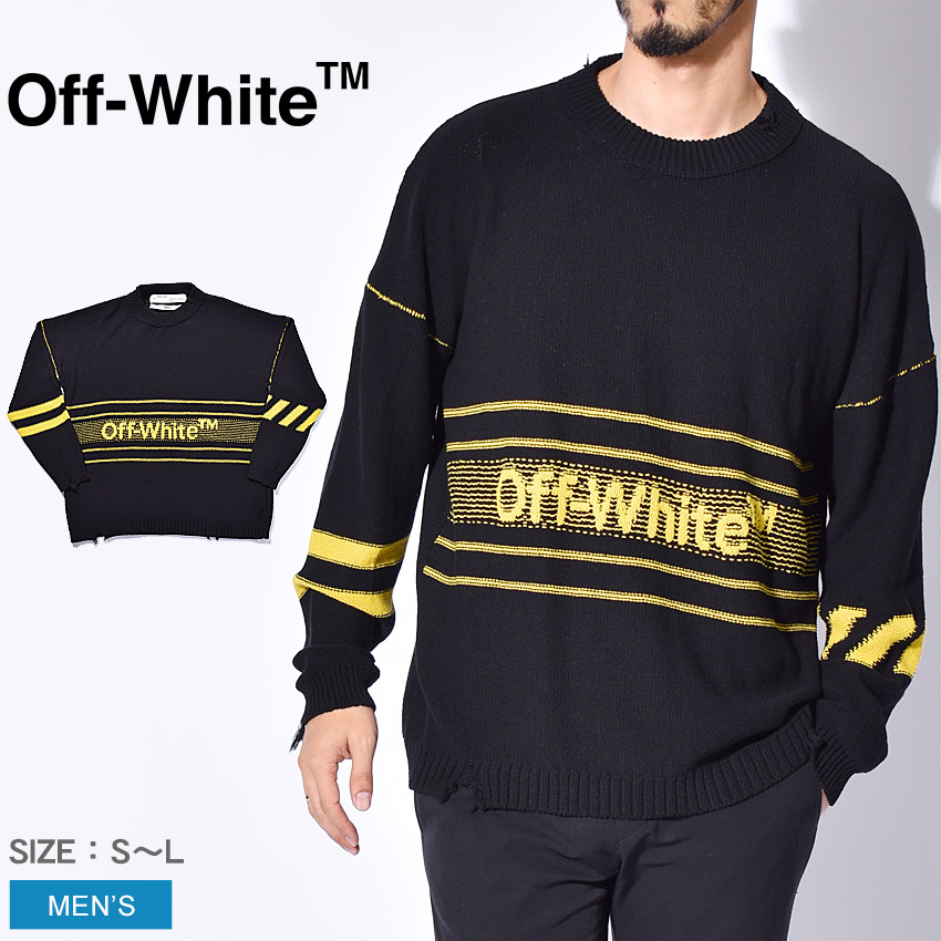 当社の オフホワイト ニット Off White ニット メンズ コットン セーター Cotton Ow Sweater Omhe016s19c1 ストリート ブランド ロゴ トップス 秋 冬 服 アパレル 高級 カジュアル 長袖 黒 シンプル デストロイ加工 バレンタイン 激安商品 Aqsasport Org