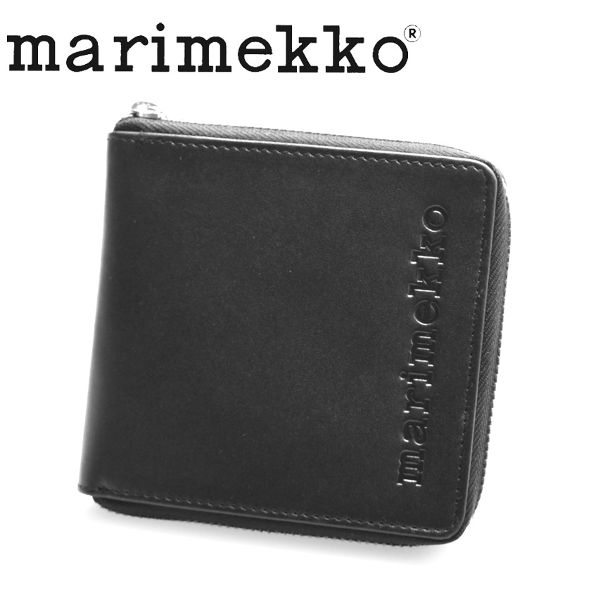 安心発送 0円クーポン対象 3 4 7 59迄 メール便可 マリメッコ 財布 レディース Marimekko Enean ウォレット 二つ折り財布 二折り コンパクト ウォレット 札入れ カジュアル シンプル 本革 レザー 牛革 ギフト プレゼント ミニマル ミニマム ブラック 黒