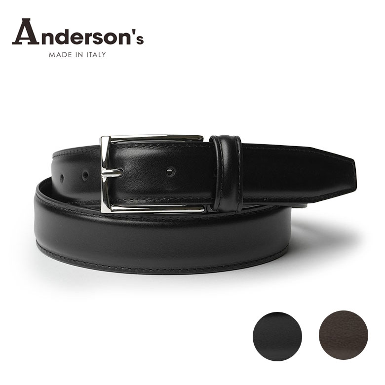 【Vintage】Anderson's　高級イタリアンレザーベルト　本厚革/真鍮 シボ革プンターレベルト(100(MEN) Black/ブラック): Anderson's