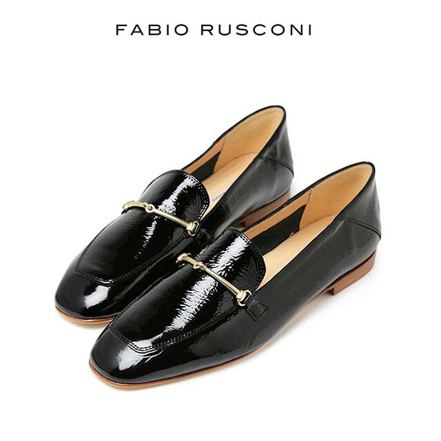 FABIO RUSCONI エナメル タッセルローファー ブラック サイズ37 ファビオルスコーニ FABIO RUSCONI フラットヒールタッセル
