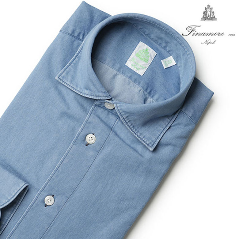フィナモレ　FINAMORE　シャンブレーシャツ青 長袖シャツ フィナモレ FINAMORE シャンブレーシャツ青 長袖シャツ 楽天市場
