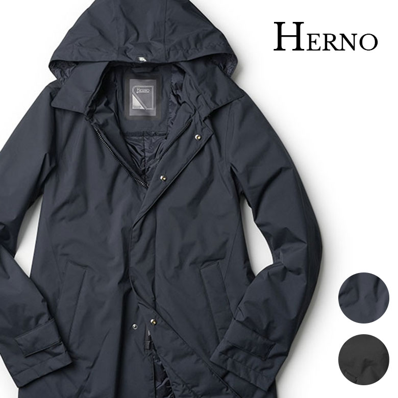 HERNO LAMINER ナイロンパーカー ブラック 48 HERNO ZIPUP FOODED BLOUSON ヘルノ ストレッチナイロン