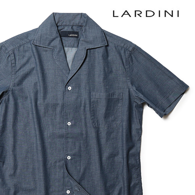 Lardini 上品な光沢感のシャンブレーイタリアンカラーシャツ シャツ ラルディーニ シャツ 新作 半袖 シャンブレー カジュアルシャツ イタリアンカラー オープンカラー 21ss 春夏 新作 開襟シャツ デニム ダンガリー Lardini イタリア製 メンズ 送料無料 あす楽対応