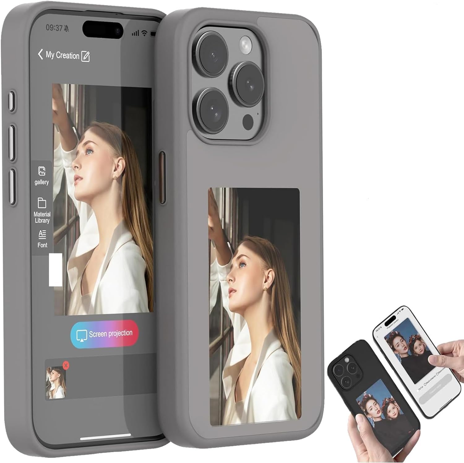 2024 映写幕付き添い人iPhone 16 Pro Max 容れもの 16Plus 容れもの NFC E-Ink スマホケース、ink iPhone容れもの iPhone13/14/15/Pro/Pro Max 防御すること容れもの うしろ側容れもの インキ 映写幕 NFC 変速機 不穏当に容れもの目論むできる