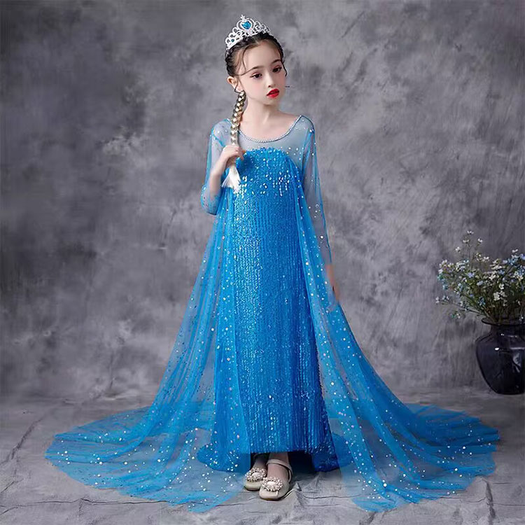 子供服 女の子 ドレス ワンピース キラキラ プリンセスドレス ブルー ロングワンピース お姫様ドレス スリットスカート ハロウィン プリンセス コスチューム 演出服 キッズドレス 100 110 120 130 140 150cm