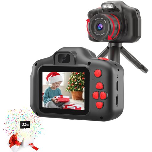 キッズカメラ小わっぱ用写真機本格的小学生向け2.4in液晶10倍ズームフィルターライト付き添い人スイベルレンズクリスマスプレゼント生まれ落ちる日差し上げ物御嬢さんお坊っちゃん4歳以上活動写真読み合わせる用黒いこと…