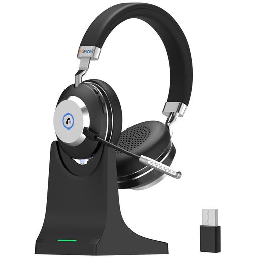 WantekワイヤレスヘッドセットBluetoothヘッドセット両耳USBドングル付き音量調節/単一指向性マイクミュート機能搭載ノイズキャンセリング最長50時間通話