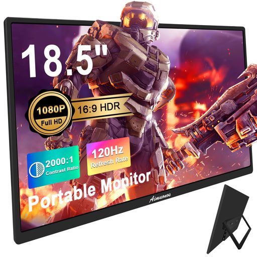 18.5インチポータブルモニター1080P120HzFHDHDRプラグアンドプレイHDMIIPSディスプレイデュアルスピーカートラベル外部スクリーンPC、タブレット、Mac、Xbox、PS3/4/5用