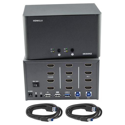 ByteccKVMスイッチ4モニター、2台のコンピューター、2入力4出力、USB3.0ジャック付き8kHDMIスイッチ、2台のコンピューターでキーボードとマウスセットを共有、Windows/Mac/Linuxをサポート
