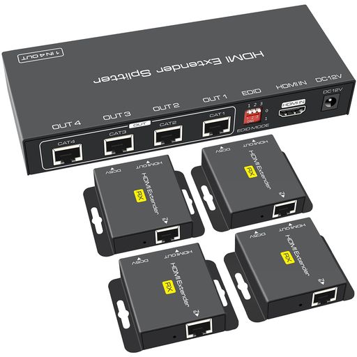 Yukidoke HDMI ローカルエリアネットワーク エクステンダー 4分かち合う 斉しく最終生産物 有線ローカルエリアネットワーク スプリッター 4最終生産物 押しひろげる器 1080P@60サイクル マイコン なおなお書き5 なおなお書き4相応う HDMI Splitter Extender 単ワット数 最終生産物側 TV 管する 映写機相応う
