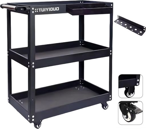 TUIYIDUO三段物の具手押し車耐荷重200kg物の具手押し車物の具ワゴンドライバーホルダーキャスター付き添い人DIY車宿り物の具手押し車360°モビール式物の具納める持ちはこぶ奥ふかさやり方車宿りバス発着場取りつくろう工業プラント用物の具ボックス席日…