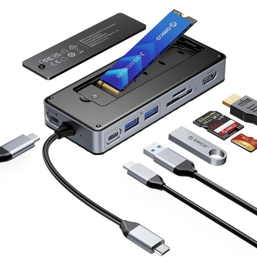 ORICO8-in-1M.2SSD外付けケースー付きUSBCハブ、USB-Cドッキングステーション、10GbpsUSB3.2Gen2M.2NVMe/SATA両対応ケース、サポート4K@60HzHDMI、100WPD
