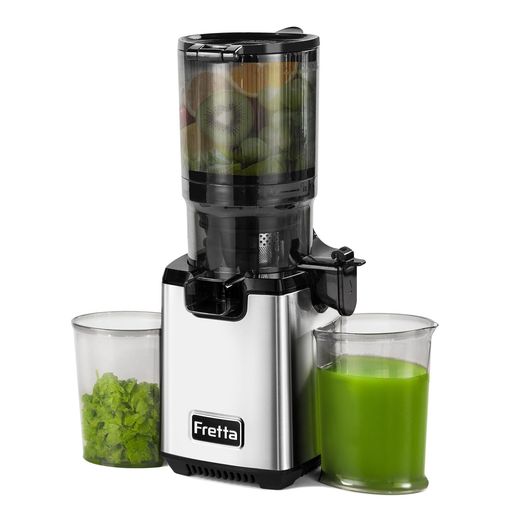 Fretta スロージューサー 13cm広い投入口 1.8L大容量 細かくカット不要 一度投入 取り付け簡単 コールドプレスジューサー BPAフリー シルバー|vicsystore