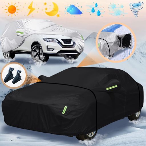 車カバーボディカバーカーカバー耐強風防水性アップクルマカバー自動車カバーセダンSUV雪紫外線対策凍結防止防塵防輻射黄砂フロントガラスカバー汎用サイズ軽ワゴン各車対応蛍光反射…
