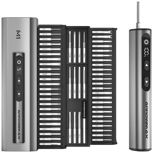 ARROWMAX7.4Vミニ電動ドライバー精密電動ドライバー60イン1磁気ビット最大3N.m5つのトルクモード磁気ストレージ5/32インチ六角携帯電話カメラノートパソコン時計用修理ツールセット(M1)