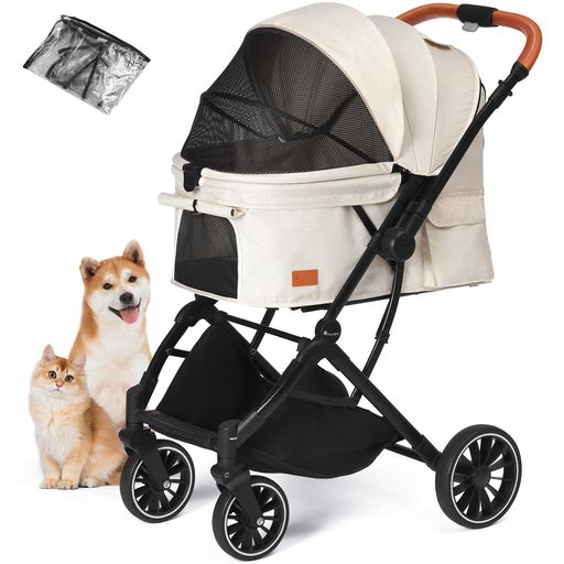 Angelpetペットカート一体型コンパクト折りたたみ対面両用式犬猫用バギー多頭対応大容量自立式4輪前輪360°回転前後輪ブレーキ付き飛び出し防止組み立て簡単軽量耐荷重30KGレインコート付… 20,768円