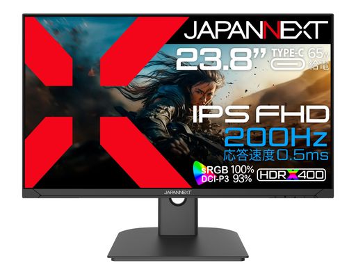 JAPANNEXT23.8インチゲーミングモニター200Hz0.5msフルHD1920x1080解像度IPSパネルディスプレイ(HDMI/DisplayPort/Type-C/VESA対応/ブルーライトカット/視野角178°)