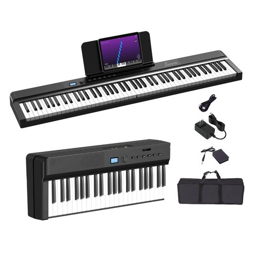 【音源&外観強化】OYAYO電子ピアノ88鍵盤折りたたみ式FP88D充電式MIDI対応セミウェイテッド鍵盤128種音色128種リズムペダル専用ケース携帯型軽量小型日本語説明書(黒色)
