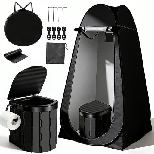 災害用簡易トイレセット防災備蓄品【テント+携帯用トイレ+ゴミ袋】防臭軽量コンパクト収納バッグ付きアウトドアキャンプ登山にも最適(ブラック)