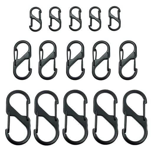 Carabiners, S-shaped, ultra-small carabiners, small, multifunctional household goods, theft prevention, loss prevention, outdoor mountaineering, camping, fishing, mountaineering supplies, black (black, 32 x 14 mm, 40 x 18 mm, 48 x 21 mm, 3 sizes, 5 pieces in total)