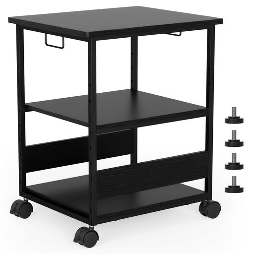 MIYOKIプリンター台幅60x奥行50x高さ70cmキャスター付き総耐荷重90kgA3/A4対応コピー機台中棚9段階調節デスクサイド収納棚事務用品収納組立簡単(ブラック)