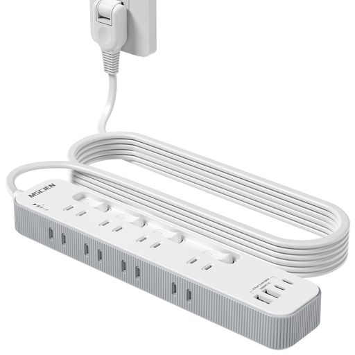 Mscienエムサイン電源タップusb付き延長コード5mコンセントタップ8個AC口USB-A/Type-C各2個口電源タップ個別スイッチ付きテーブルタップたこあしコンセント雷ガードたこあし配線壁掛けにも卓…