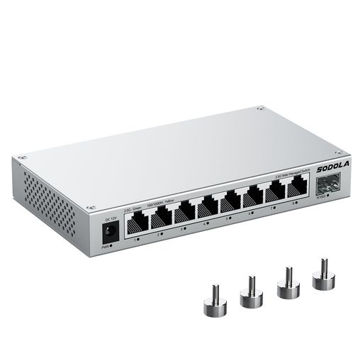 Sodola 2.5Gbps スイッチングハブ 8ポート(SFP+ポートx1搭載) Web管理対応 アルミニウム合金筐体 放熱性能強化 ファンレス静音設計 マグネット取り付け対応｜vicsystore