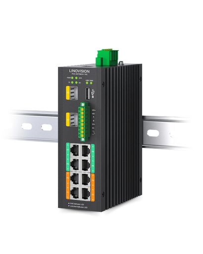LINOVISION産業用8ポートL2+マネージドPoE++スイッチ、10GSFPアップリンクx2、RS485対応、産業自動化向け