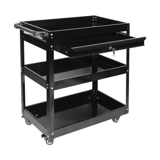 MIMIERツールワゴンキャスター付抽き出し3段黒いこと耐荷重200KGお役目用スチール写真鍵付き添い人１番ウッド大広間付幅65.5CMx奥ふかさ36CMx高さ78コマーシャル手持ち部分物の具手押し車DIY車宿り