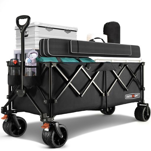 Overmont持ちはこび手押し車特大電気容量300Lアウトドア手押し車耐荷重200kgベアリング付き添い人荷室加長キャリーカートキャンプカート長物相応う大型タイア打ち切り付き添い人折りたたみ難民キャンプ装置積貨委託貨物進め方大…