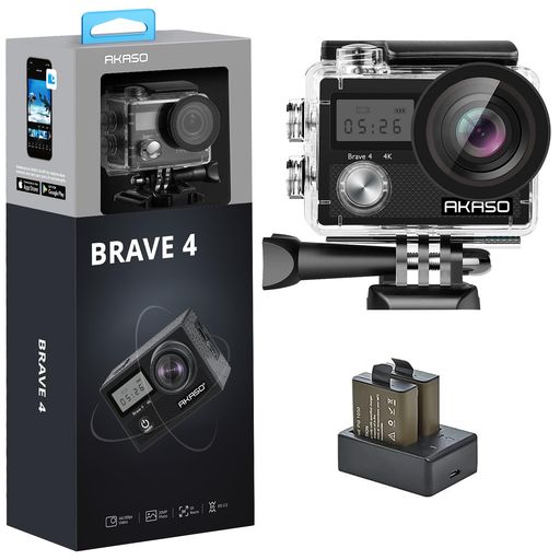 動き写真器 AKASO Brave4-4Kウェアラブルカメラ 2000万絵素 EIS手ブレ手を加える 5倍望遠レンズ 無線LAN積み上げる 外の方マイクロホン相応う 水中写真器 30M雨合羽 広角水晶体 HDMI最終生産物 1050mAh*2 動きカム 小型