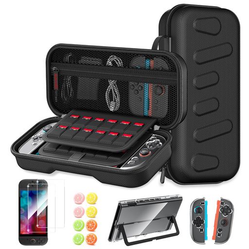 Switch2ケース収納ケース【金賞革新版】スイッチ2キャリングケース*1+分体式設計保護カバー*1+ガラスフィルム*2+スティックキャップ*8大容量ゲームカードスロット24枚スイッチ2収納バッグ…