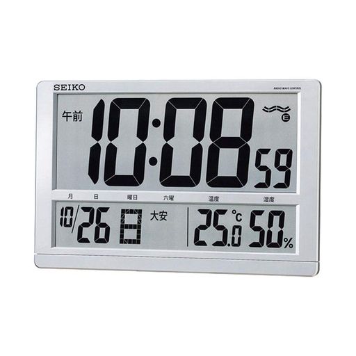 セイコークロック(SeikoClock)セイコークロック掛け時計置き時計兼用電波デジタルカレンダー六曜温度湿度表示大型銀色メタリックSQ433SSEIKO