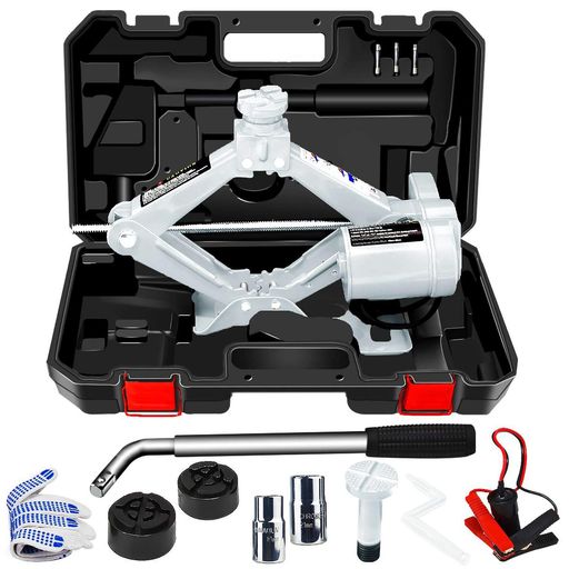 NthPOWER 電動ジャッキ 3t 車用電動ジャッキ 12V 耐荷重 3トン ジャッキアップ ハンドレンチ付き 自動車 タイヤ交換電動じゃっき SUV・普通自動車対応車用ジャッキ 安全警告収納ケース付き|vicsystore