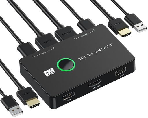 KVMスイッチ-NUIKOTIHDMIKVM切替器2入力1出力4K@60Hzをサポート2台のコンピューター用のUSBスイッチキーボードマウスプリンターと1台のHDモニターを共有USBケーブル2本とHDMIケーブル2本付き