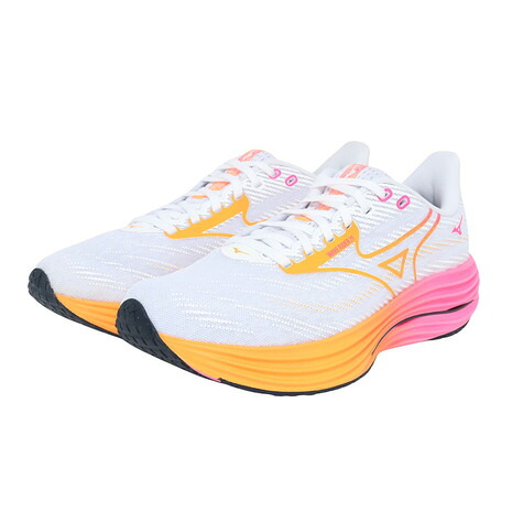 ミズノ（MIZUNO）（メンズ、レディース）ランニングシューズ ジョギングシューズ ウエーブライダー 29 ホワイト オレンジ J1GC259302