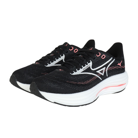 【抽選で3,000ポイント進呈・要エントリー 5/1 0:00 - 5/6 23:59】ミズノ（MIZUNO）（レディース）ランニングシューズ ジョギングシューズ ウエーブライダー 29 SW ブラック シルバー J1GD250675 部活 スポーツシューズ