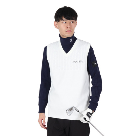 アドミラル ゴルフ（Admiral GOLF）（メンズ）ゴルフウェア ケーブルパターン Vネックベスト ADMA471-WHT