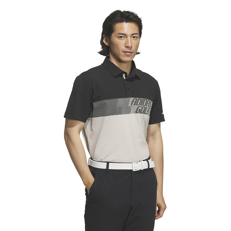 アディダス(adidas)(メンズ)ゴルフウェア TWISTKNIT カラーブロック ボタンダウン 半袖シャツ RG650-KB4832BLK