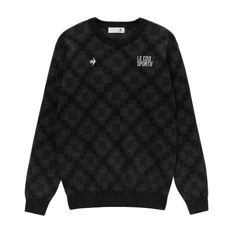 ルコックスポルティフ（lecoqsportif）（メンズ）ゴルフウェア 幾何学チェック柄ウォッシャブルクルーネックセーター LG6SST00M BK00