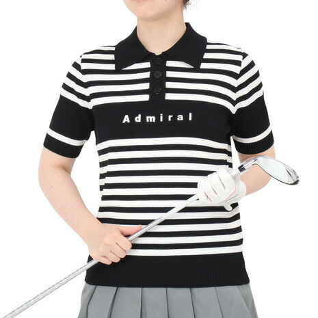 アドミラル ゴルフ（Admiral GOLF）（レディース）ゴルフウェア ボーダーニット ハーフスリーブ ポロシャツ ADLA451-BLK｜Victoria Golf 支店