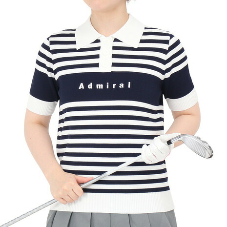 【4/14 20時スタート 全商品最大P10倍 要エントリー】アドミラル ゴルフ（Admiral GOLF）（レディース）ゴルフウェア ボーダーニット ハーフスリーブ ポロシャツ ADLA451-WHT