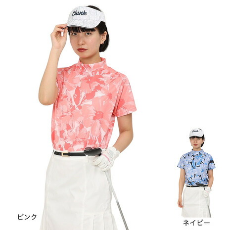 クランク（CLUNK）（レディース）ゴルフウェア 吸汗速乾 消臭 花柄グラフィック 半袖 モックネックシャツ CL5TUG14