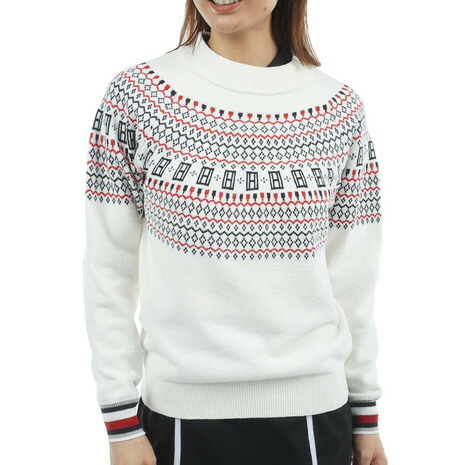 【4/14 20時スタート 全商品最大P10倍 要エントリー】トミーヒルフィガーゴルフ（TOMMY HILFIGER GOLF）（レディース）ゴルフウェア フェアアイル柄 長袖ハイネックニット THLA573-WHT