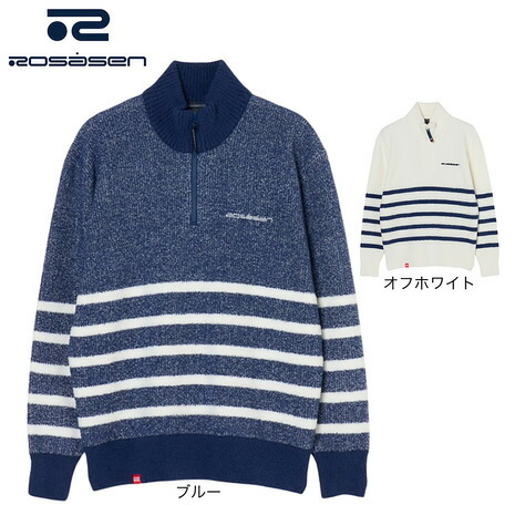 【4/14 20時スタート 全商品最大P10倍 要エントリー】ROSASEN（レディース）ゴルフウェア 長袖 ハーフジップ ボーダーニット 045-14013-25AW
