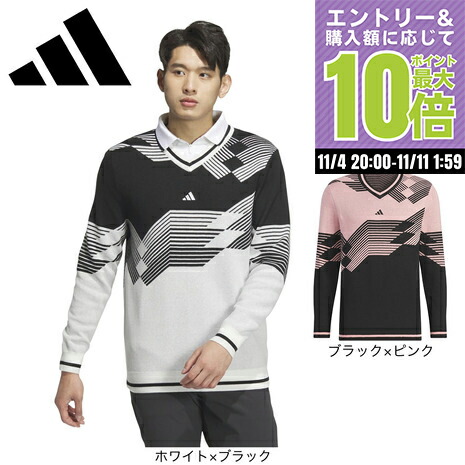 adidas ブラック・ホワイト セーター ゴルフメンズウェア秋冬 adidas アディダス ゴルフウェア セーター 秋 冬 スリー